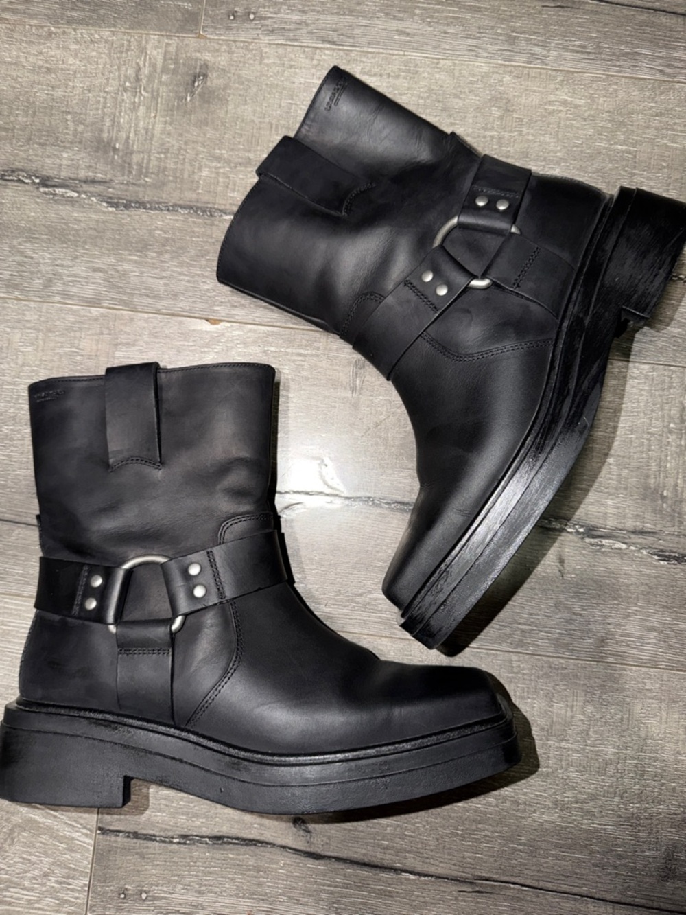 Black Leather moto biker  Harness Boots - Classic Moto Style by vagabond